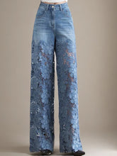 Aushöhlen Spitze Patchwork Weite Beinhose Jeans